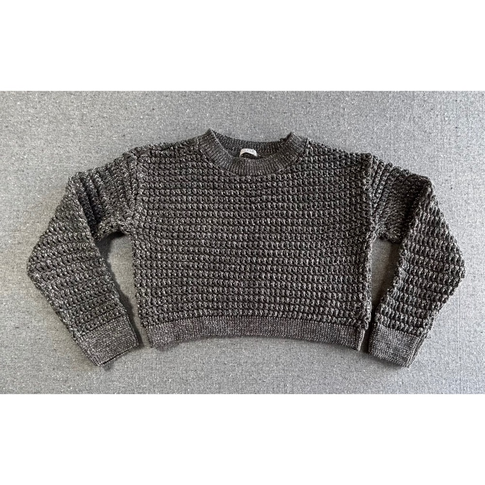 Next Girls Metallic Charcoal Grey Popcorn Knit Cropped Sweater Size 8 Years‎